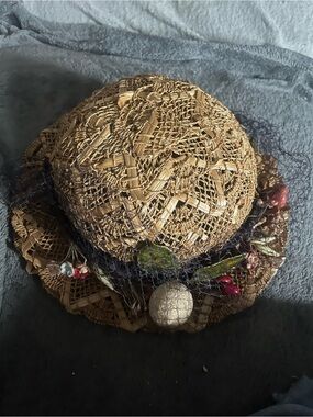 Seigel’s Woven Straw Woman's Decorative Hat with Veil - Tan